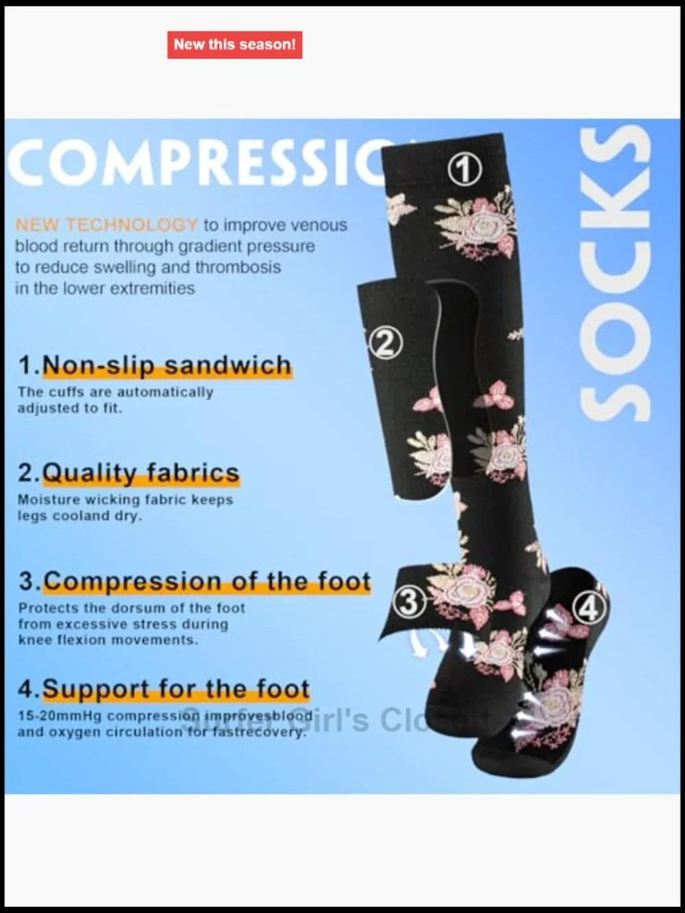 6 Pairs Knee High Compression Socks 20-30 mmHg for Running Nurse Travel